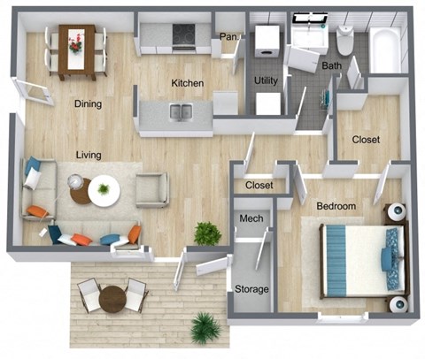 a1 floor plan  1 bedroom with 2 baths  119